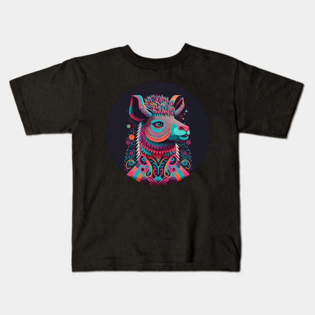 A llama having a blast at the Carnaval Kids T-Shirt by ceemyvision